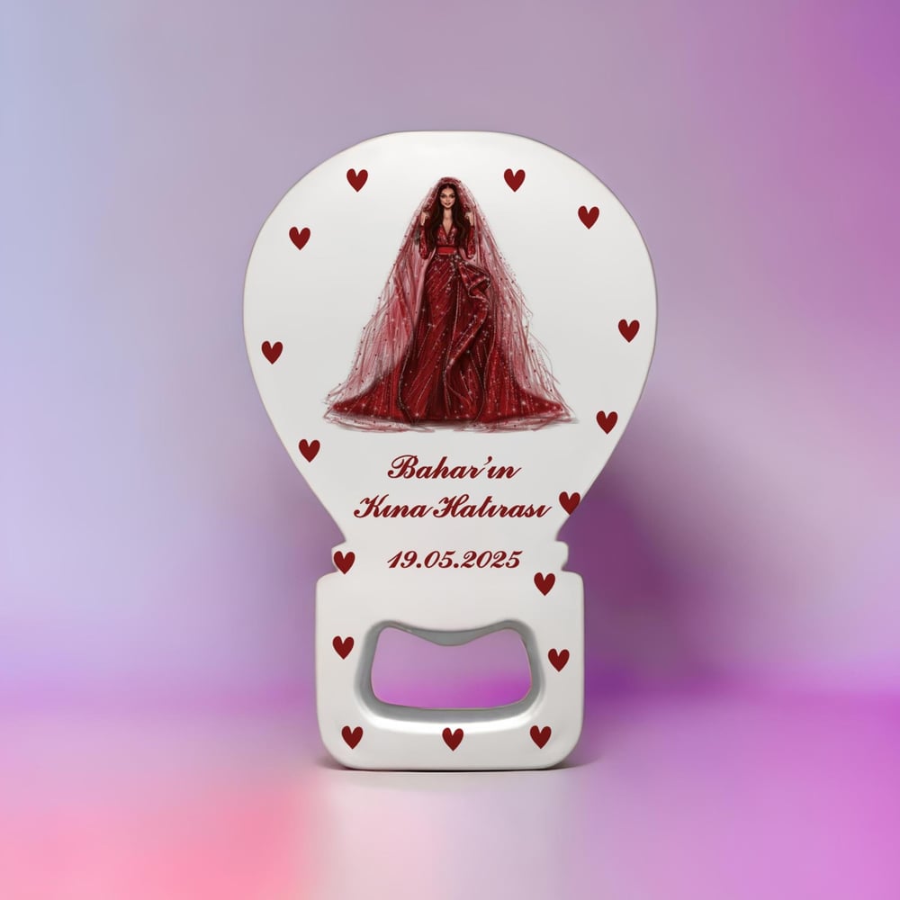 Kişiye Özel Kına Açacak Balon Magnet Kırmızı Gelinlik Duvaklı Modeli 15 Adet