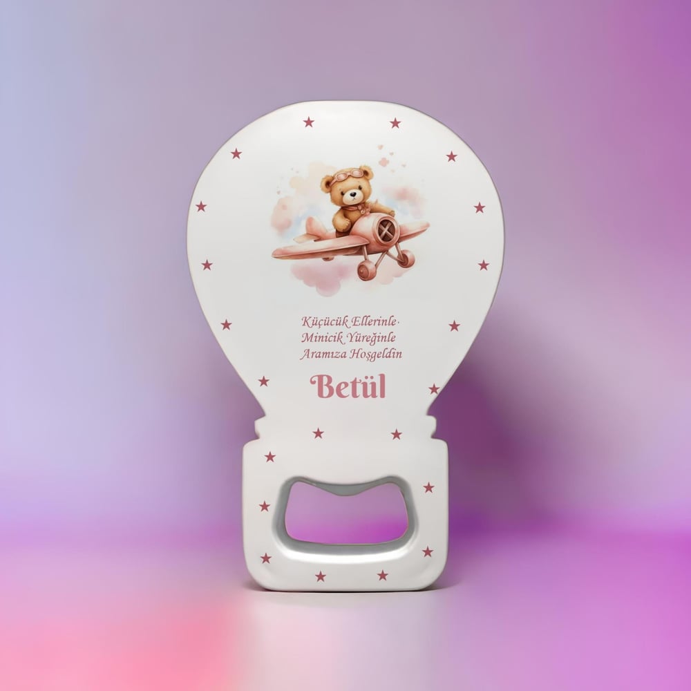 Kişiye Özel Yeni Doğan Açacak Balon Magnet Pembe Ayıcık Model 15 Adet