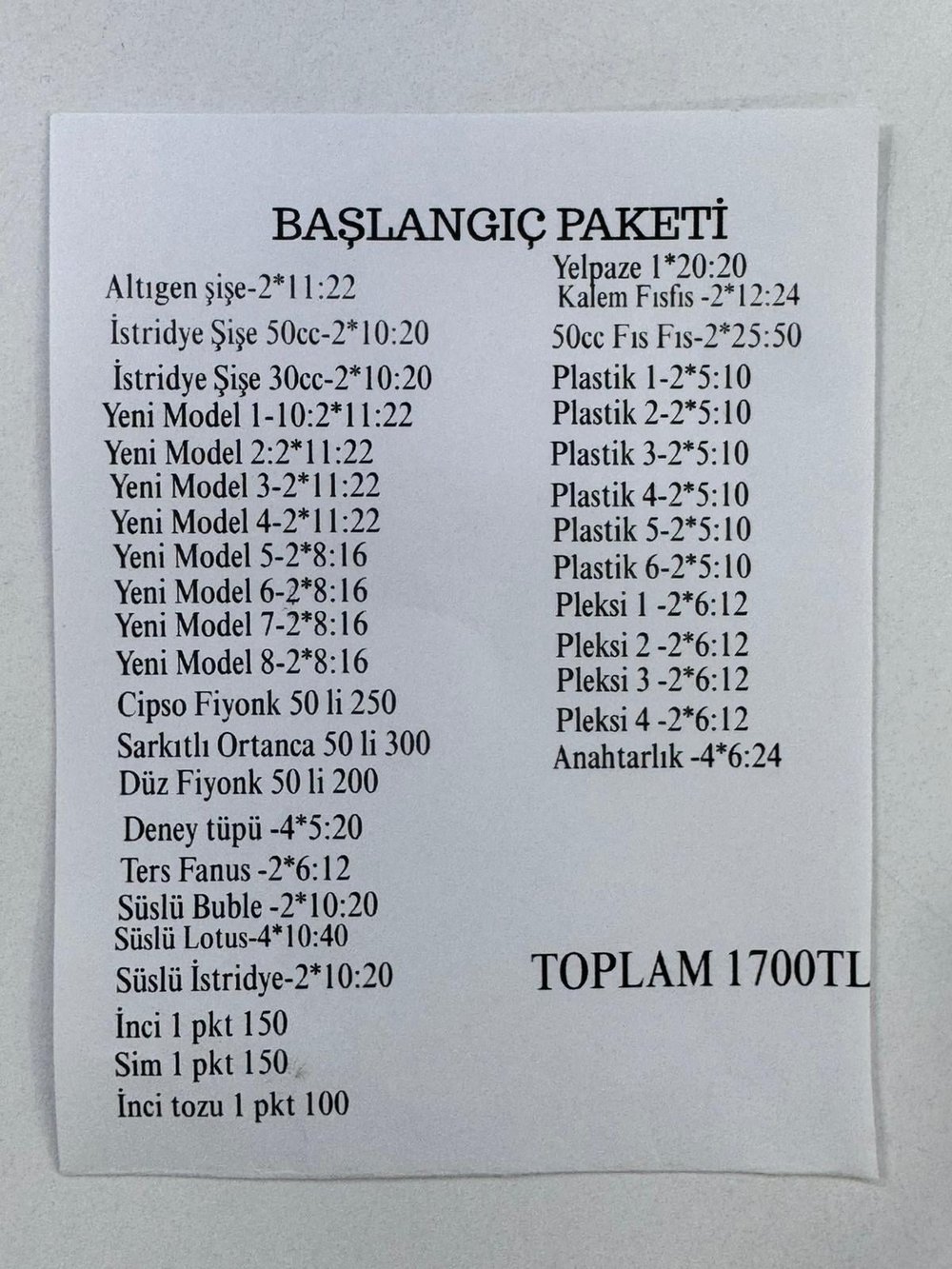 1 adet başlangıç küçük esnaf paketi