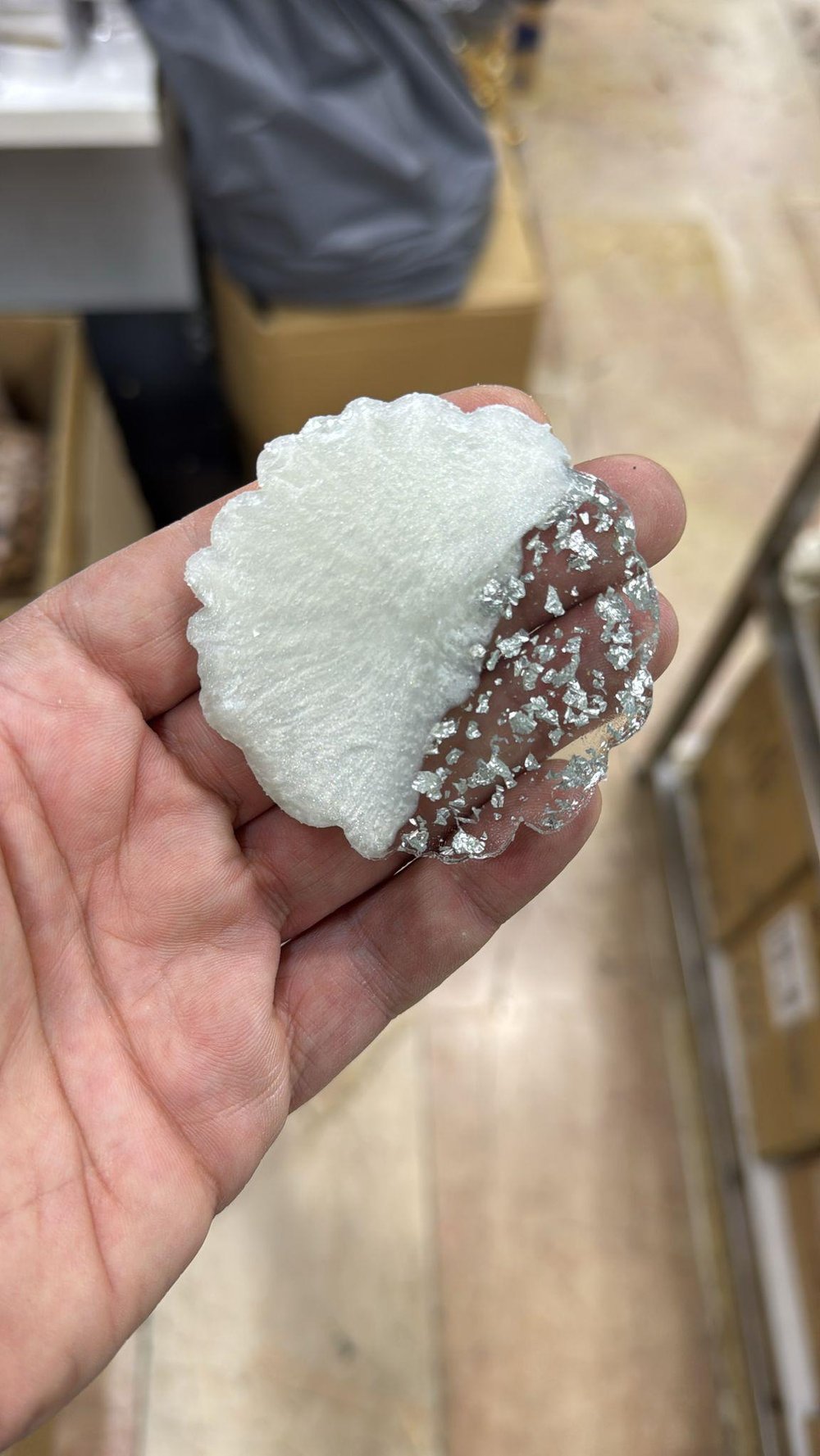 YUVARLAK KENARLARI TIRTIKLI GÜMÜŞ DETAYLI EPOKSİ 10 ADET