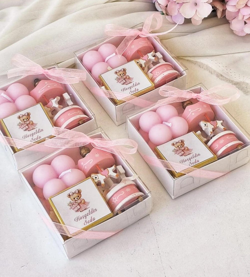 atlıkarınca carausel bubble mum ve çikolata süslemeli set hediyelik (25 adet)