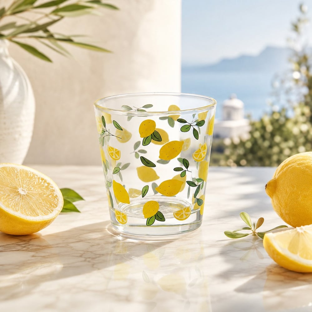 6 Lı Cam Bardak Limon Desenli 280 ml