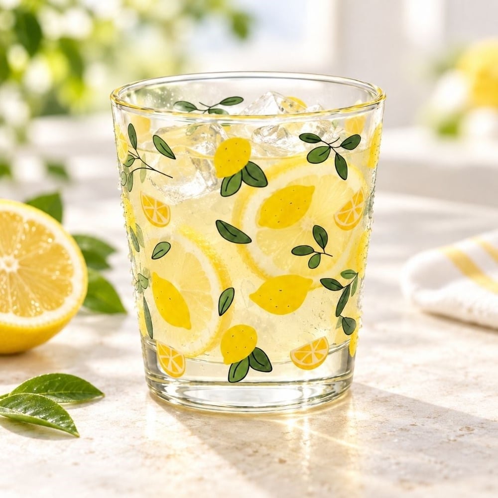 6 Lı Cam Bardak Limon Desenli 280 ml