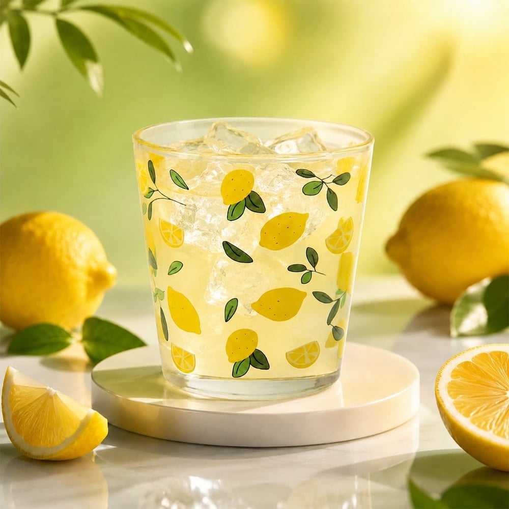 6 Lı Cam Bardak Limon Desenli 280 ml
