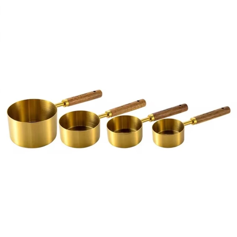 Ahşap Saplı 4 Lü Ölçü Kaşığı Seti - Gold