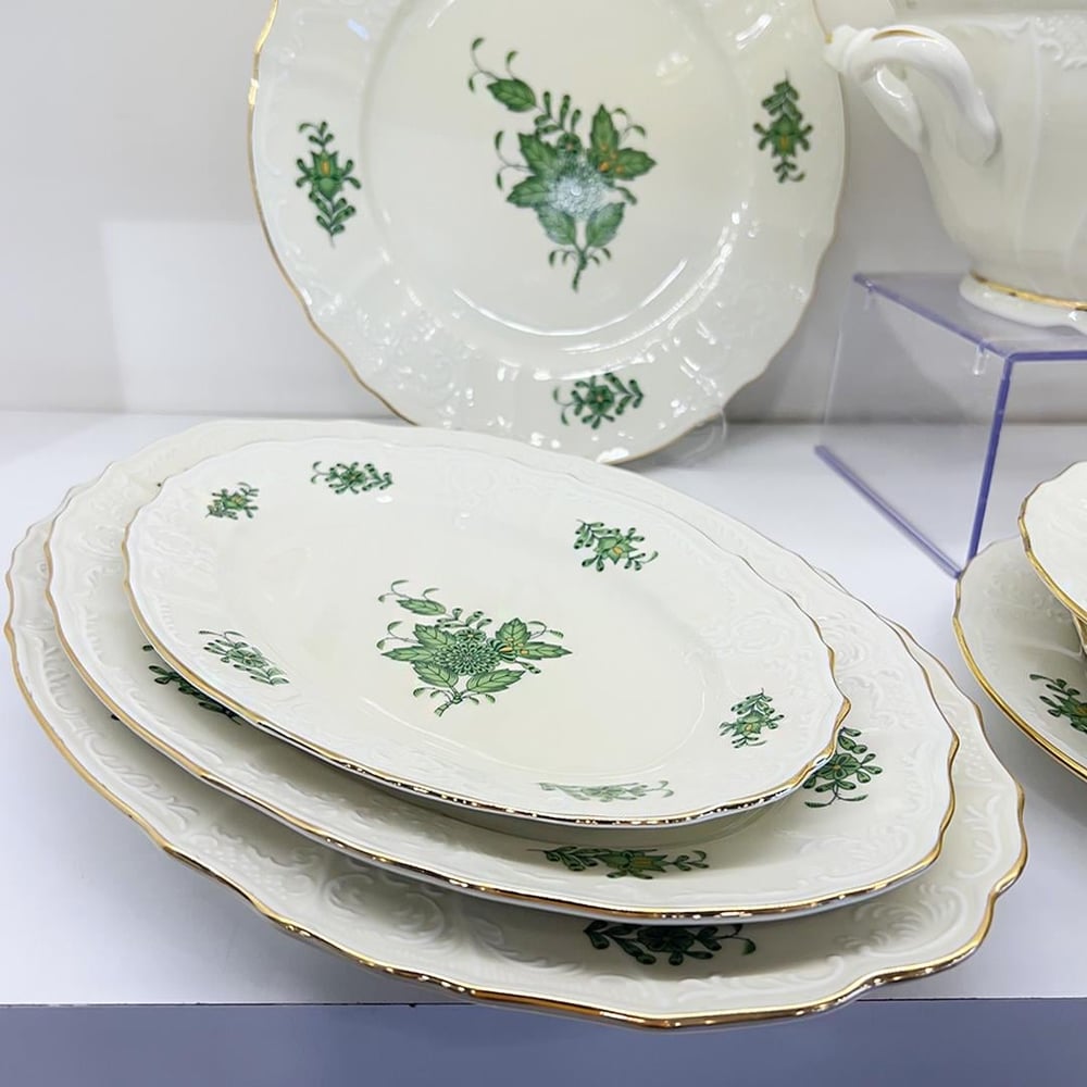Bernadotte Czech Republic Bloom 77 Piece Dinner Set Green
