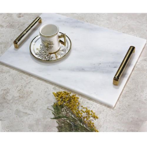 Bright Beyaz Mermer Sunum Tepsisi Dikdörtgen 35X25cm