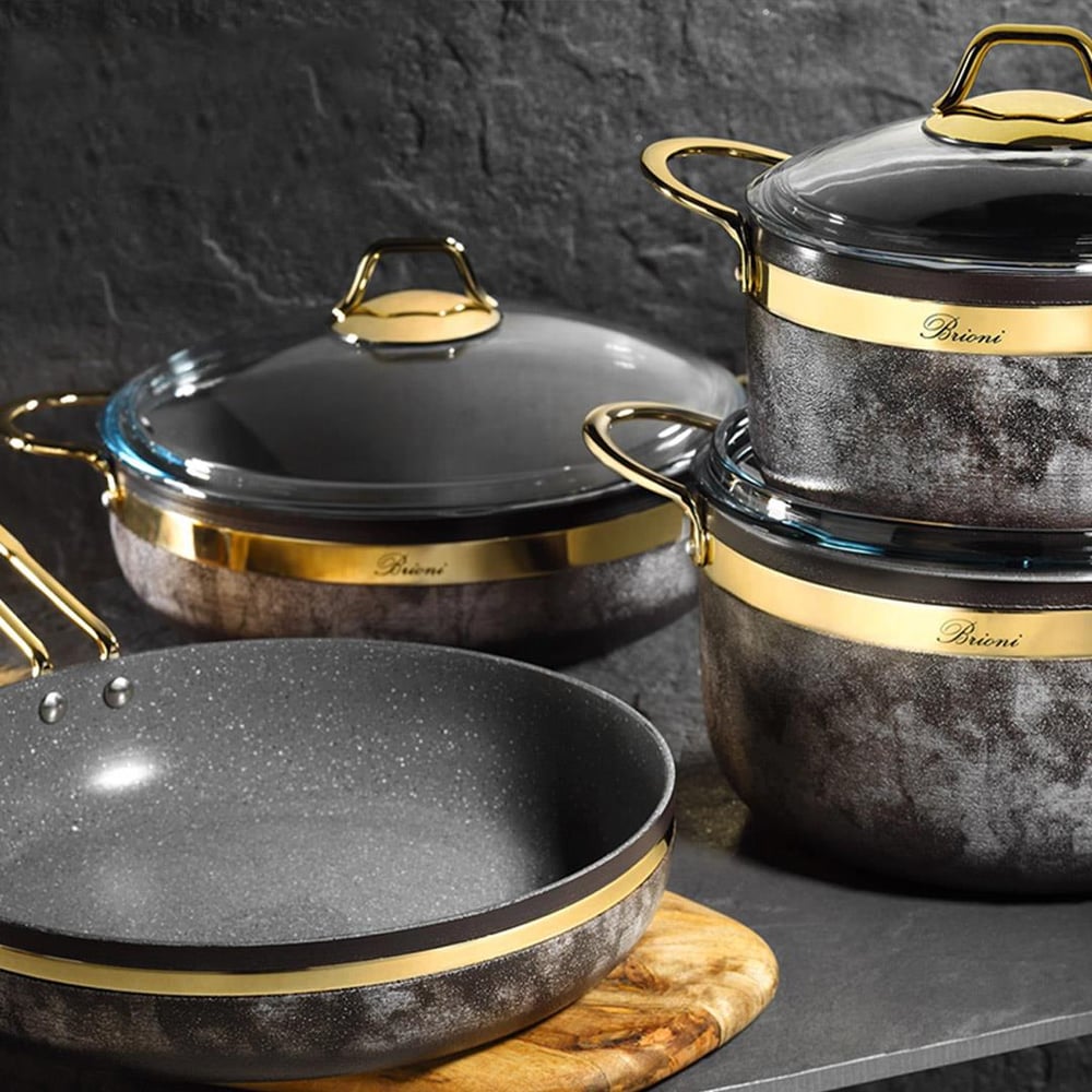 Royal Stone 7 Piece Stone Granite Pots and Pans Set - Sandstone Gold