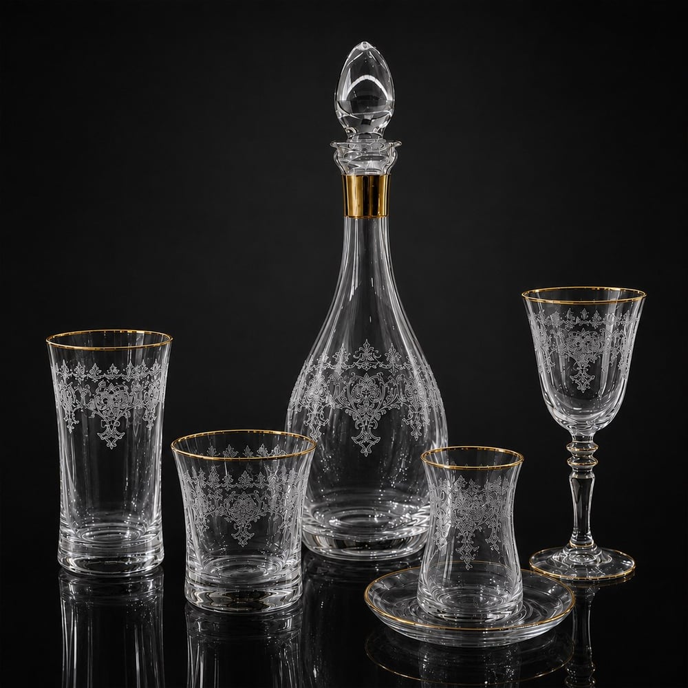 Butik Kristal 61 Parça Bardak Seti Gold