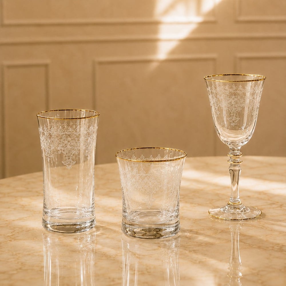 Butik Crystal 61 Piece Glass Set Gold