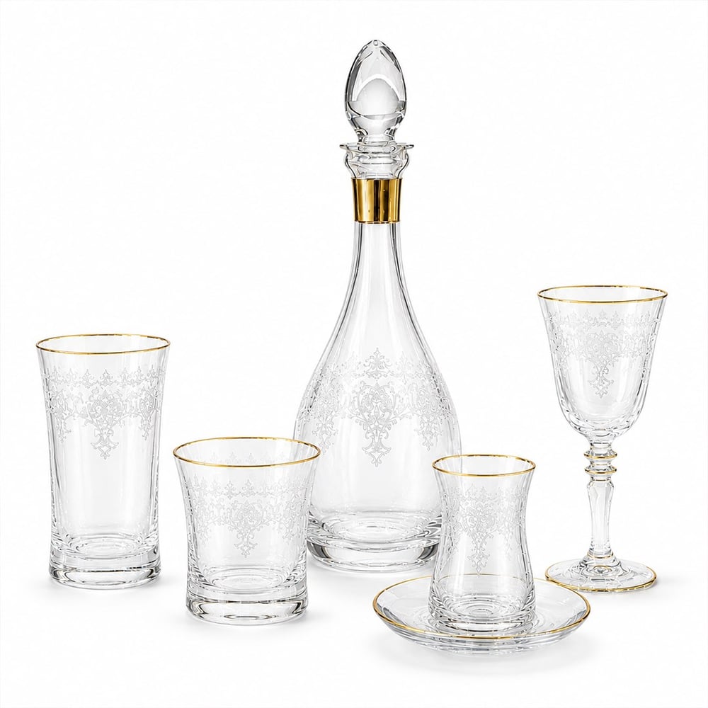 Butik Kristal 61 Parça Bardak Seti Gold