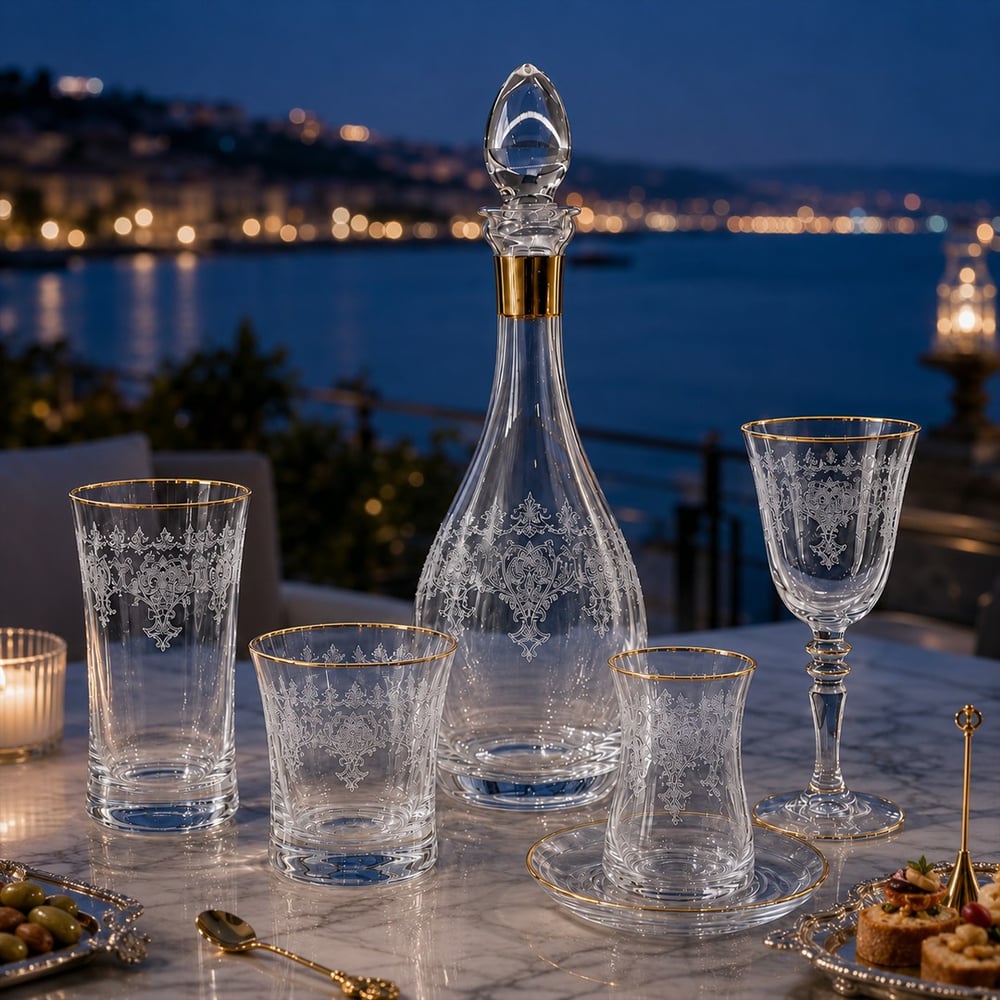 Butik Kristal 61 Parça Bardak Seti Gold