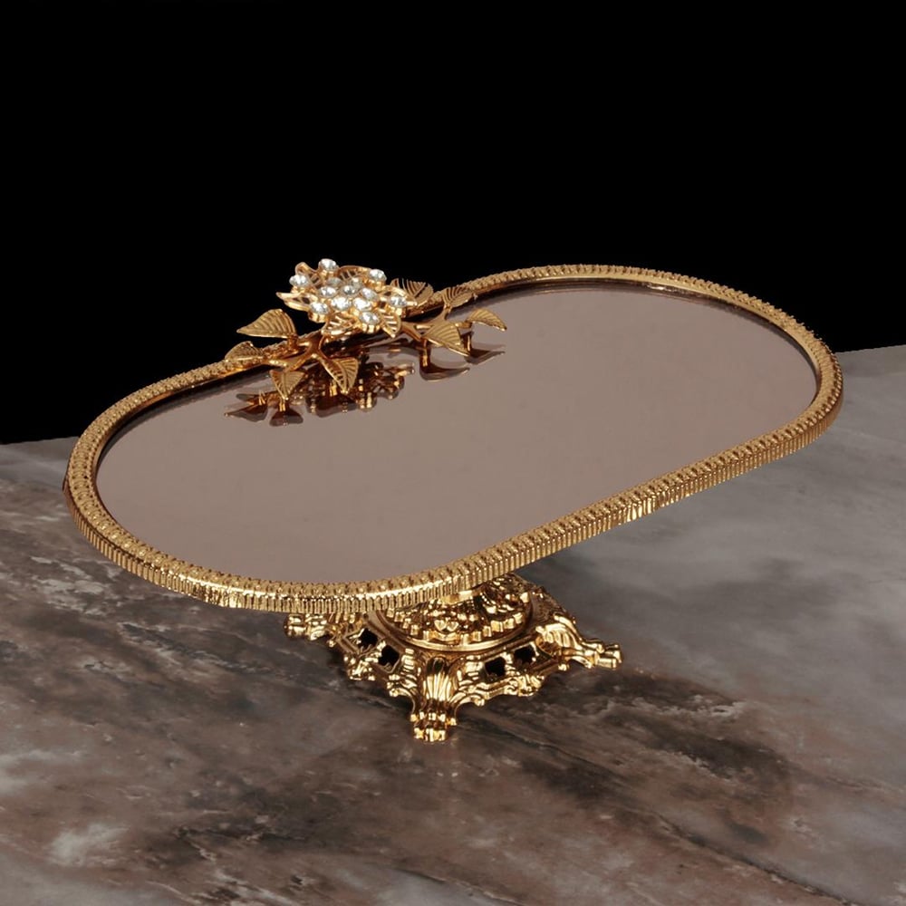 Çırağan SerisiÇırağan Oval Aynalı Ayaklı Tepsi Küçük Boy - Gold