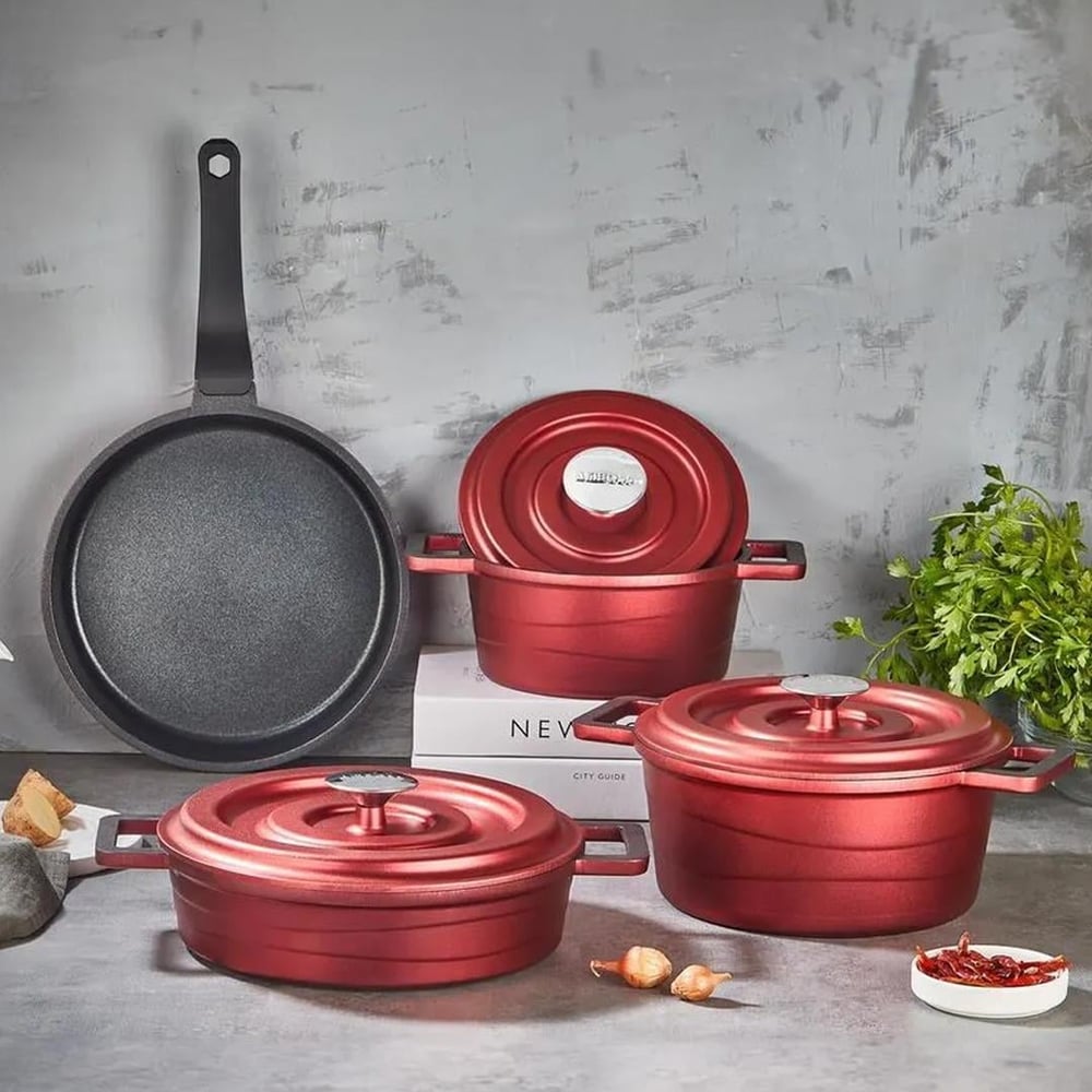 Copper 7 Piece Cast Iron Cookware Set - Red