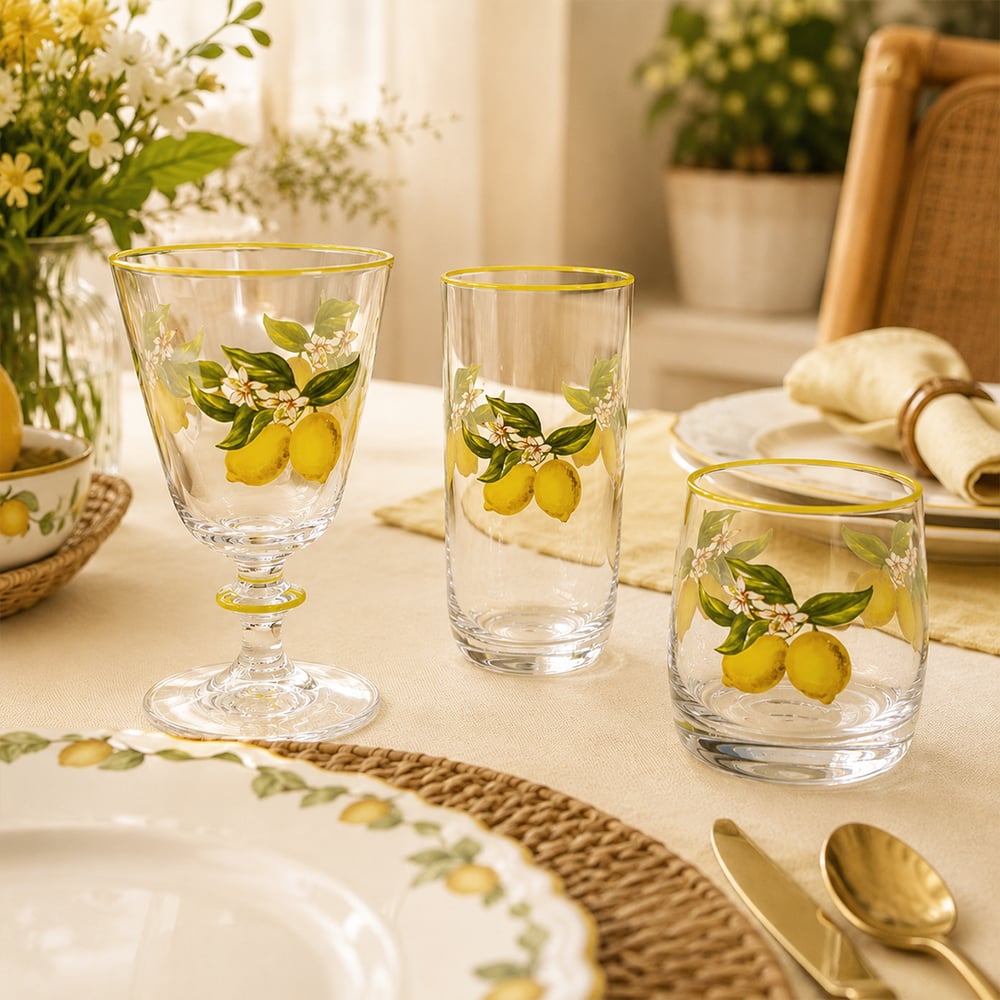 Garden 18 Parça Bardak Takımı Limon Desenli