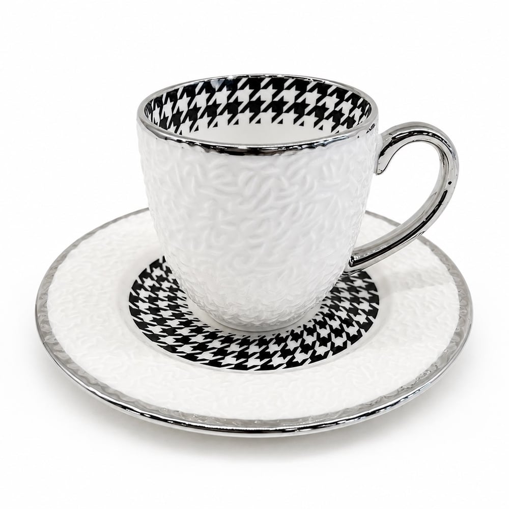 Kabartma 6 Lı Kahve Fincan Takımı Silver