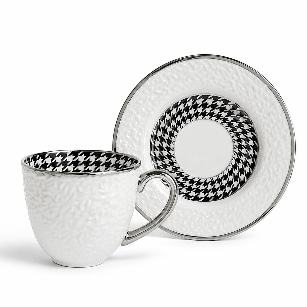 Kabartma 6 Lı Kahve Fincan Takımı Silver
