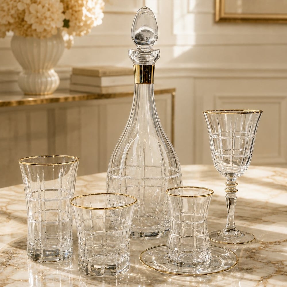 Kafes Kristal 61 Parça Bardak Seti Gold