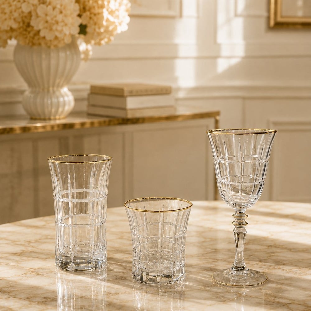 Kafes Kristal 61 Parça Bardak Seti Gold