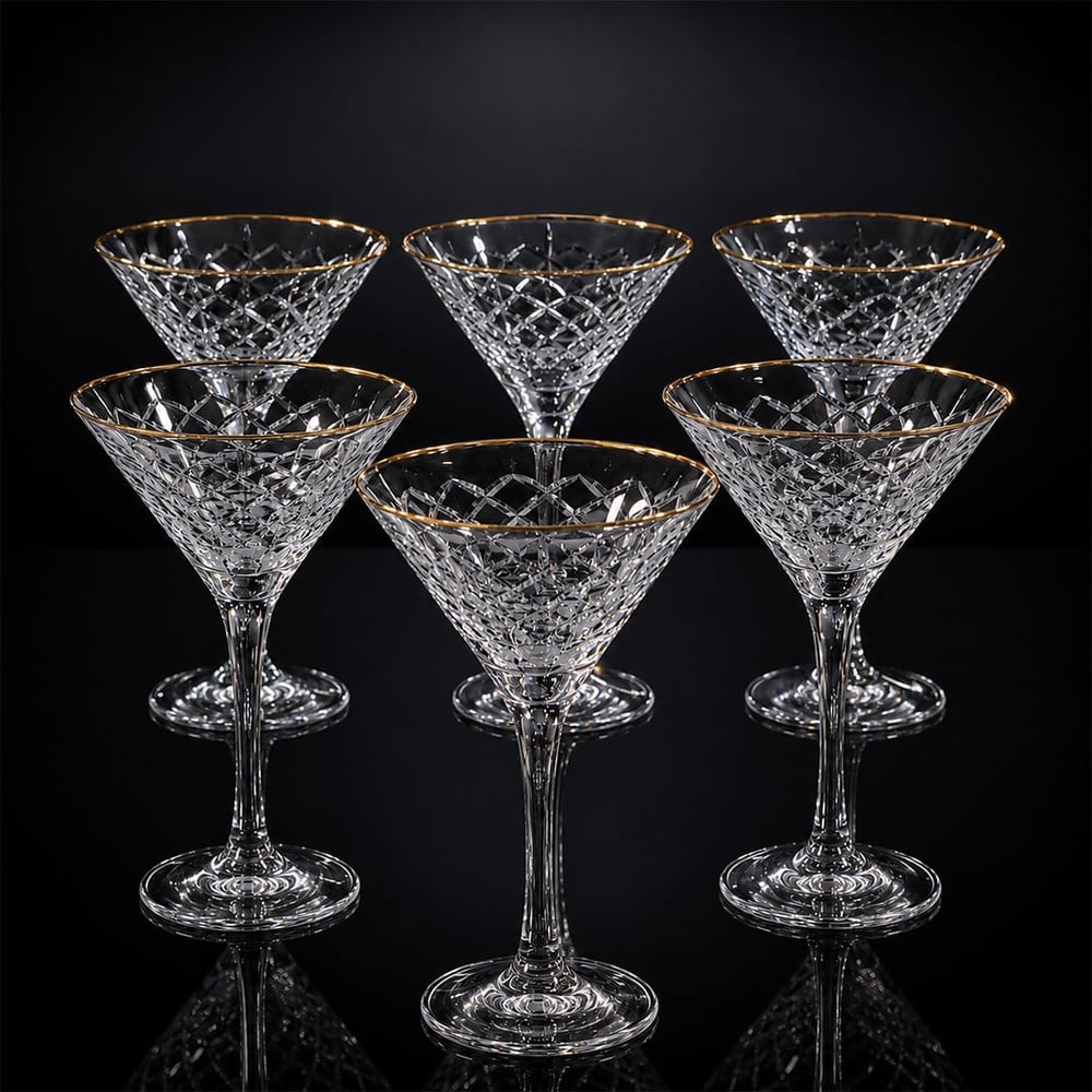 Crystal Glass 6 Piece Ice Cream Bowl Kare Gold