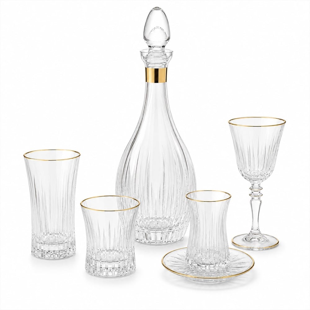 Light Kristal 61 Parça Bardak Seti Gold