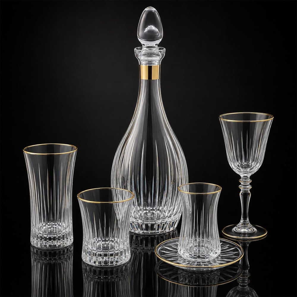 Light Kristal 61 Parça Bardak Seti Gold