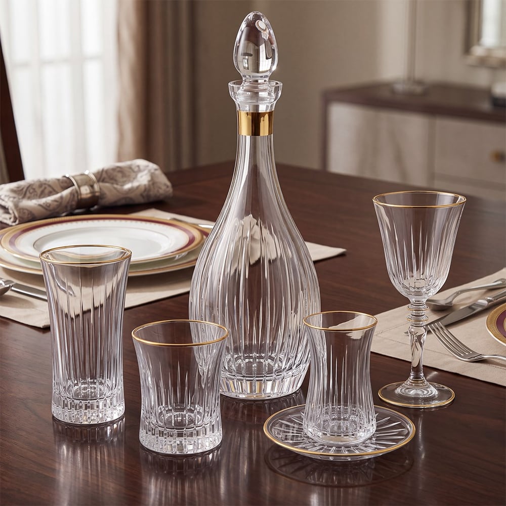 Light Kristal 61 Parça Bardak Seti Gold