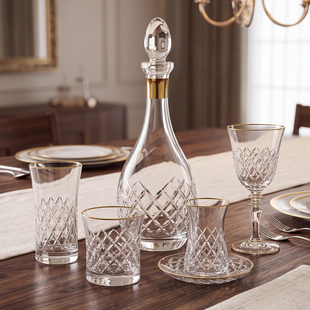 Lunemi Kristal 61 Parça Bardak Seti Gold