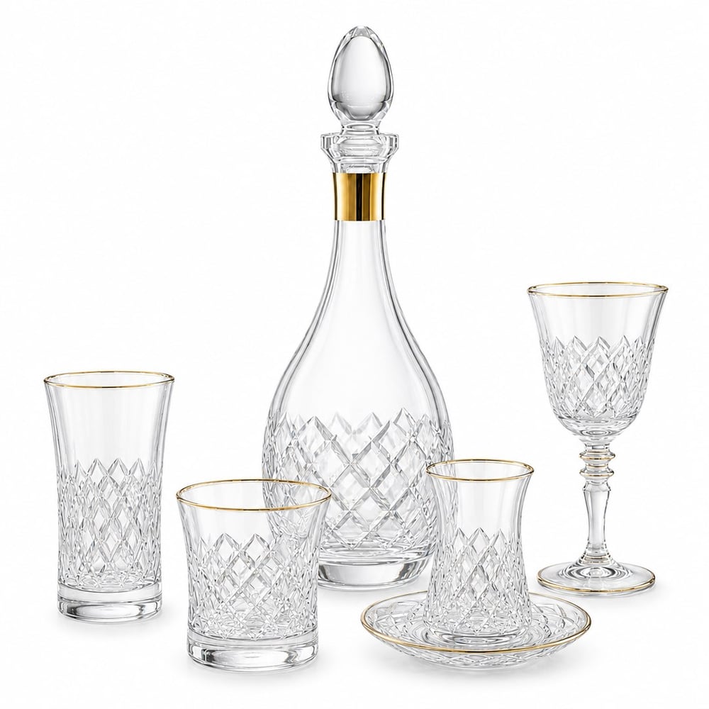Lunemi Kristal 61 Parça Bardak Seti Gold