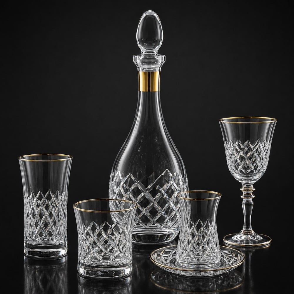 Lunemi Kristal 61 Parça Bardak Seti Gold