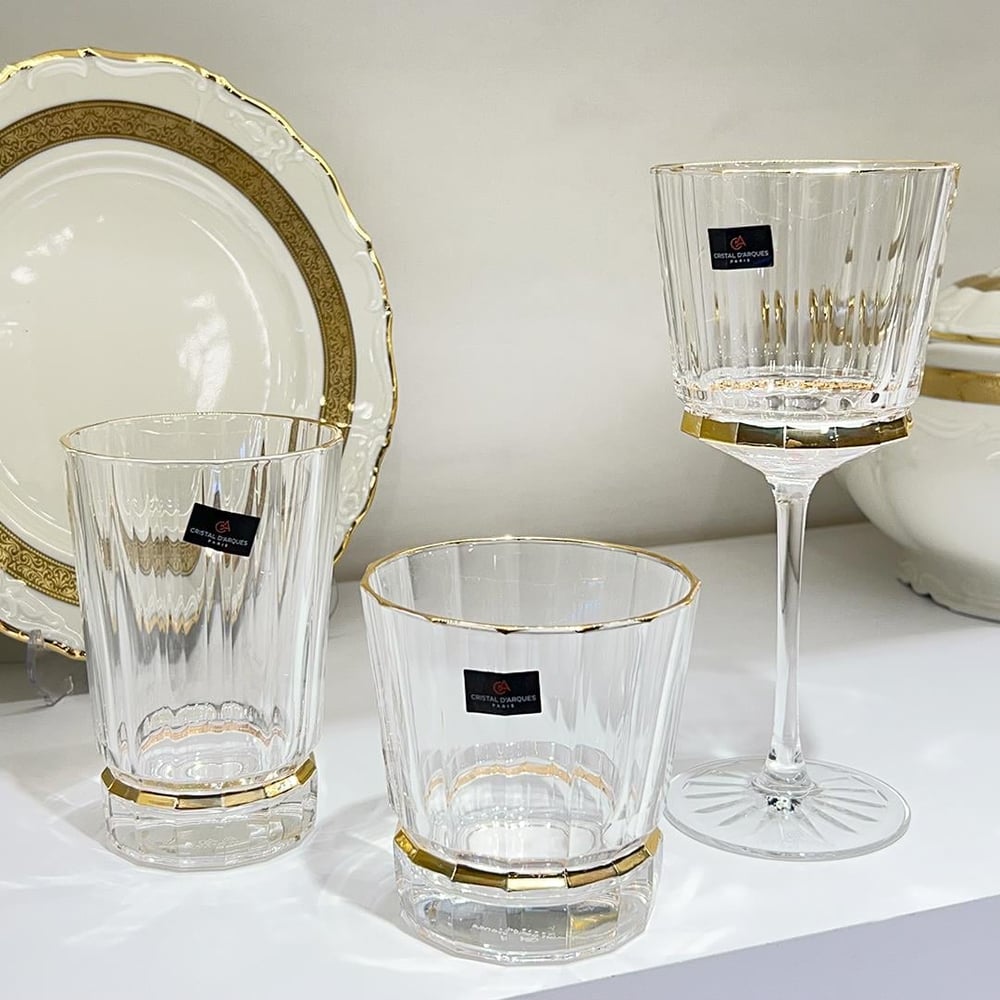 Macassar Darques Crystal Glass 36 Piece Set - Gilded
