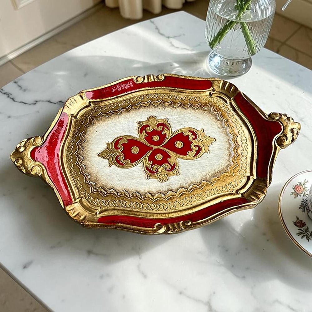 TepsiPescarissi Fiorentino İtalyan Gül Ağacı Tepsi Kırmızı T52