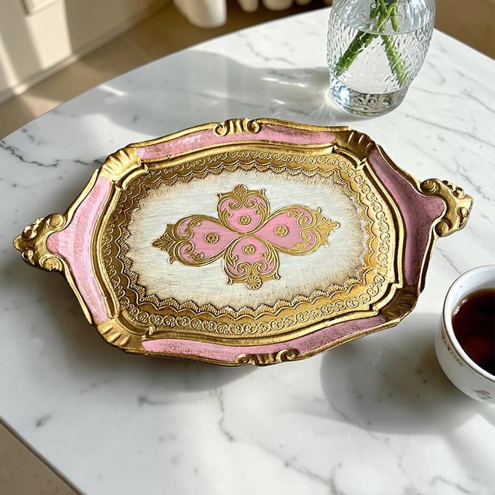 TepsiPescarissi Fiorentino İtalyan Gül Ağacı Tepsi Pembe T52