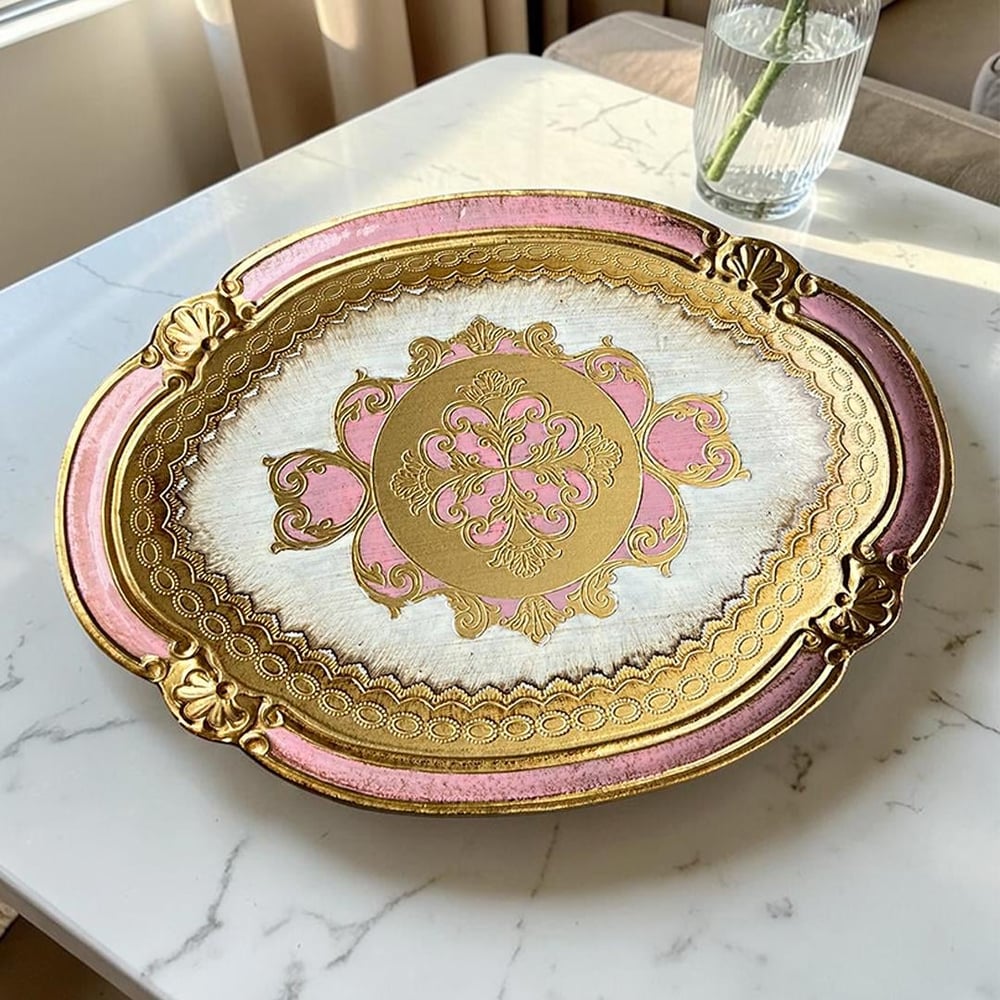 TepsiPescarissi Fiorentino İtalyan Gül Ağacı Tepsi Pembe T13