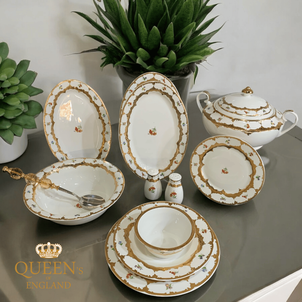 Queens of England Elena 61 Piece Porcelain Dinner Set for 12 People