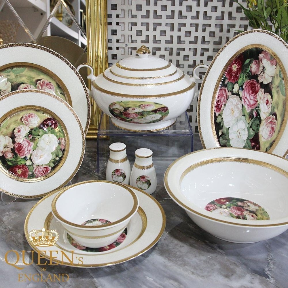 Queens of England Emily 61 Piece Porcelain Dinner Set for 12 People