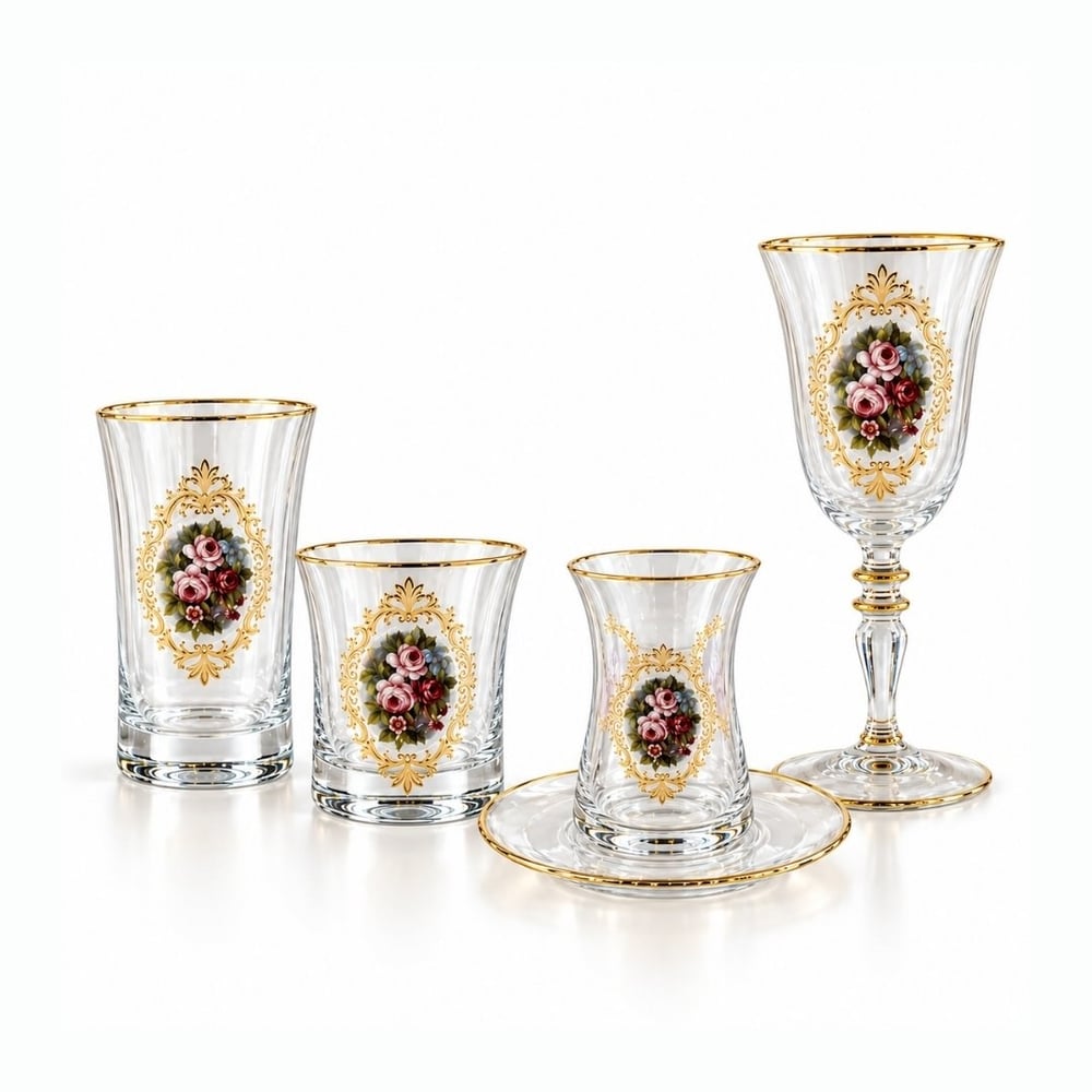 Rose 61 Parça Bardak Seti Gold