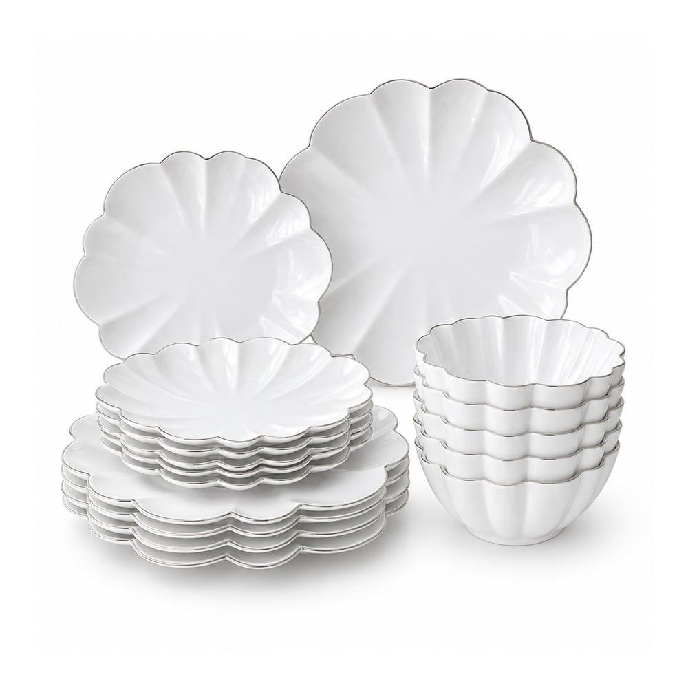 Royking Daisy 24 Parça 6 Kişilik Porselen Yemek Takımı - Silver