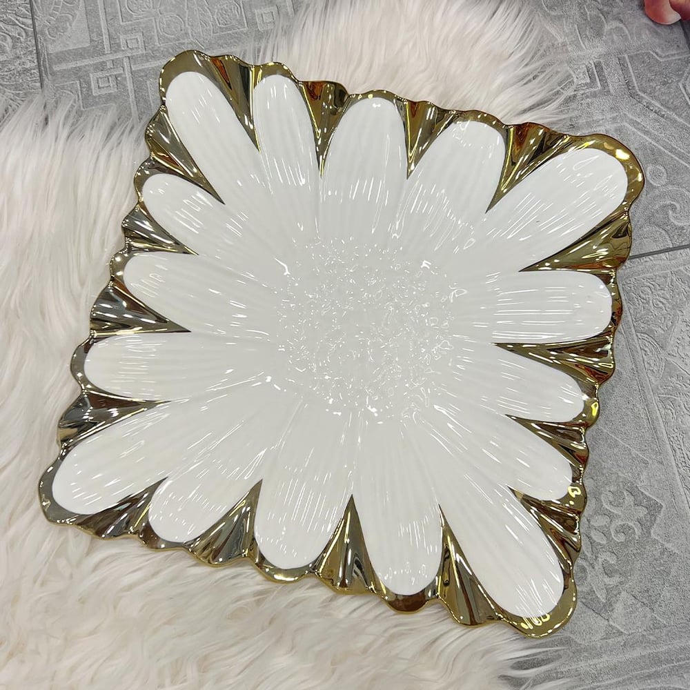 Royking Flora Kare Sunum Tabağı Gold