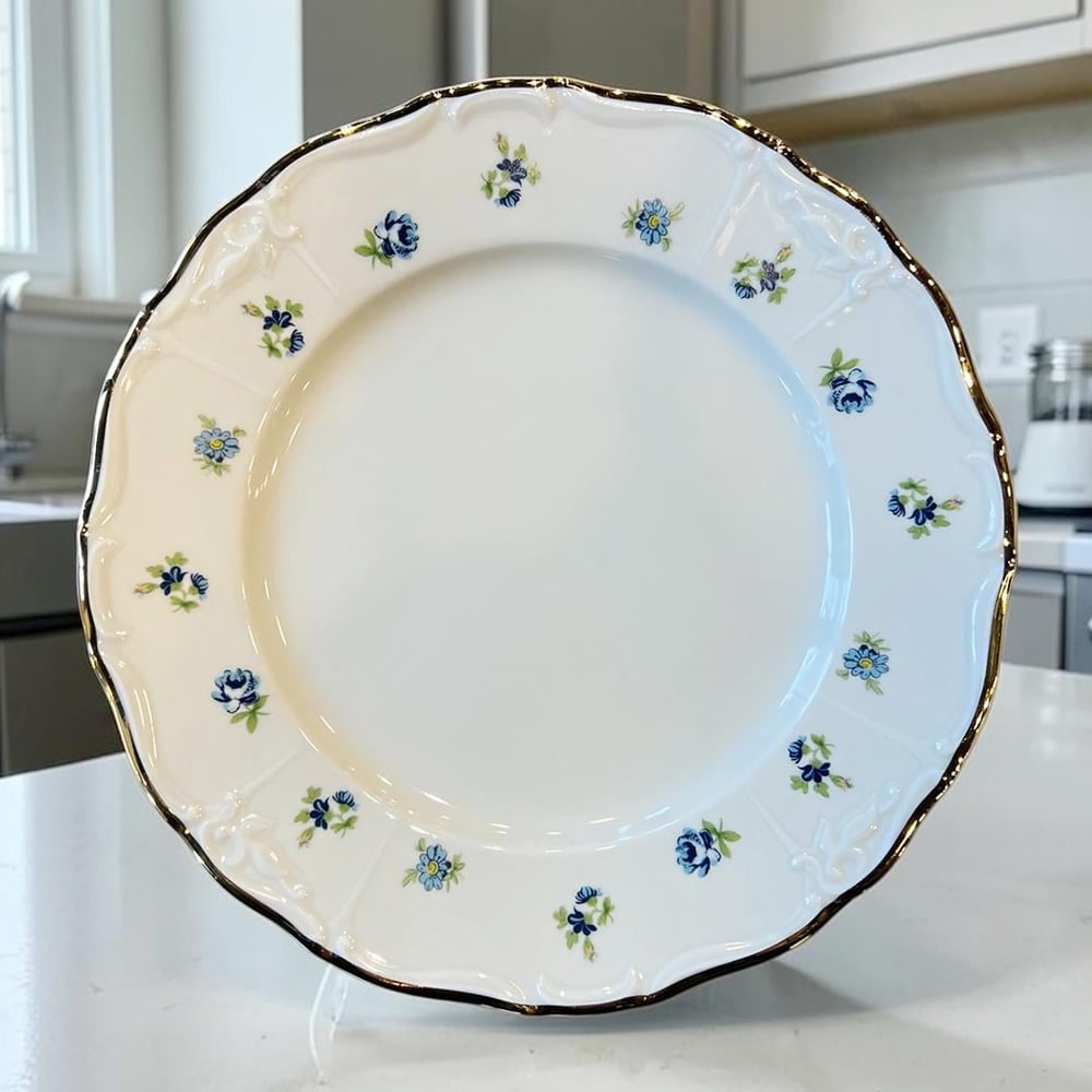 Thun Maria Louise Blue Flower 77 Piece Dinner Set Gold