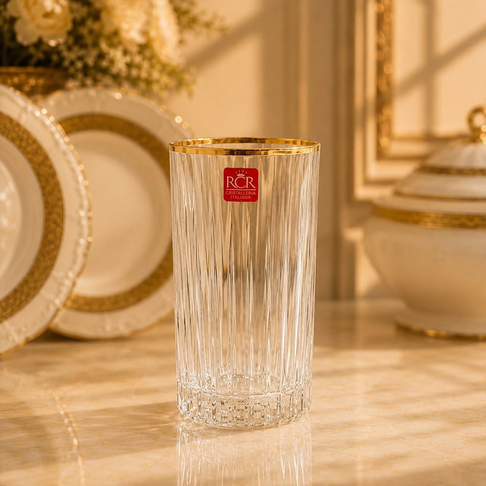 Timeless RCR Kristal Cam 37 Parça Bardak Takımı - Gold