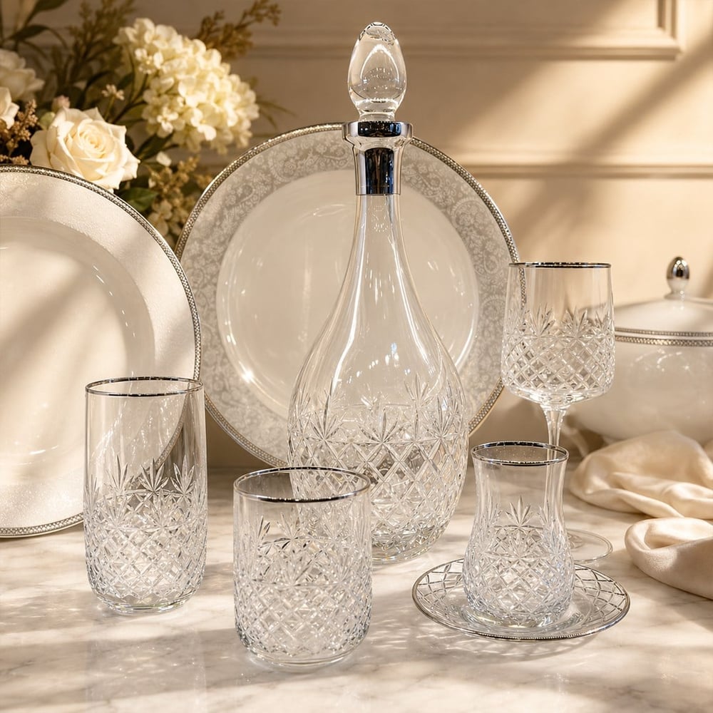 Wedding 61 Piece Glass Set Platinum