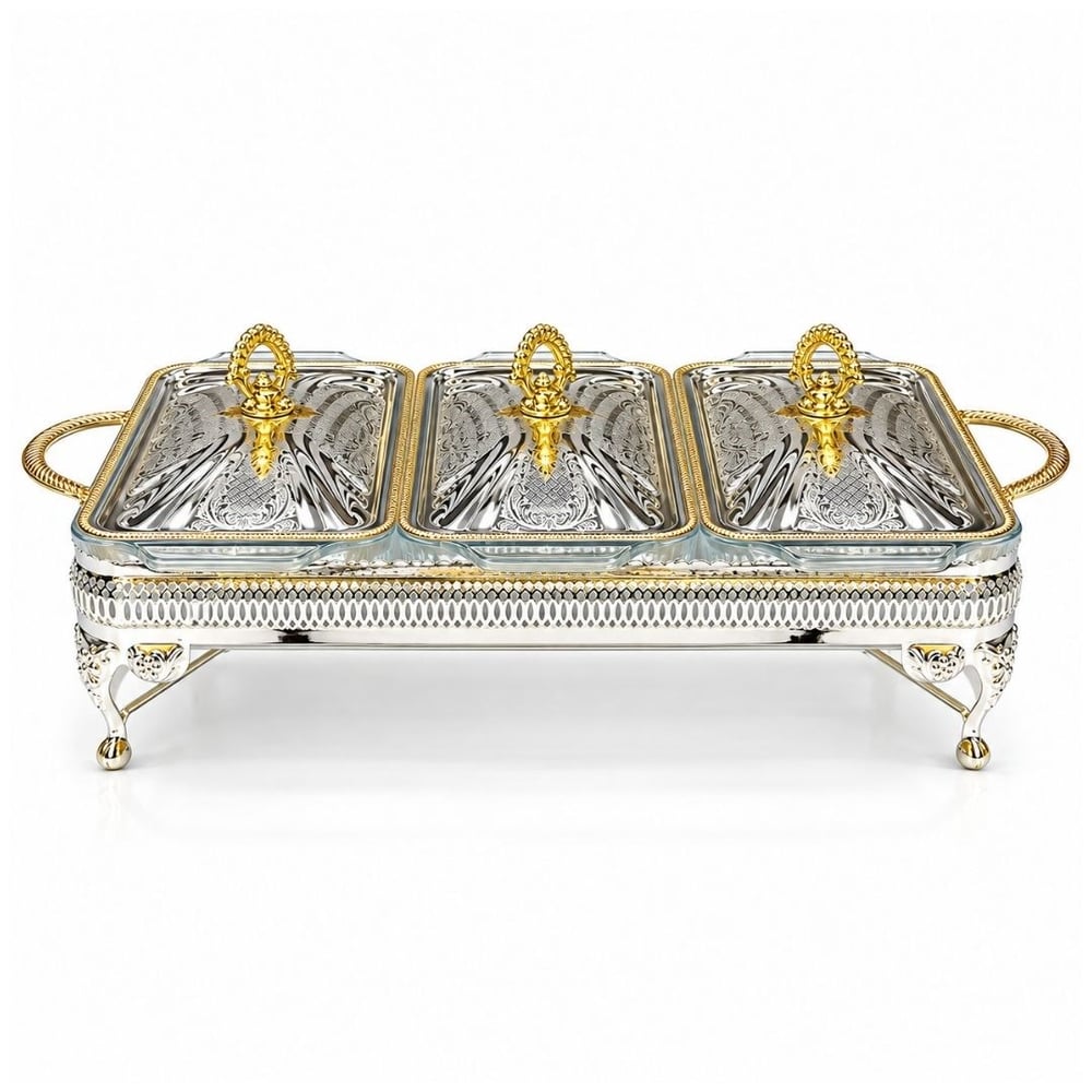 Winterbach Calista Isıtıcılı 3 Bölmeli Sunumluk Silver Gold