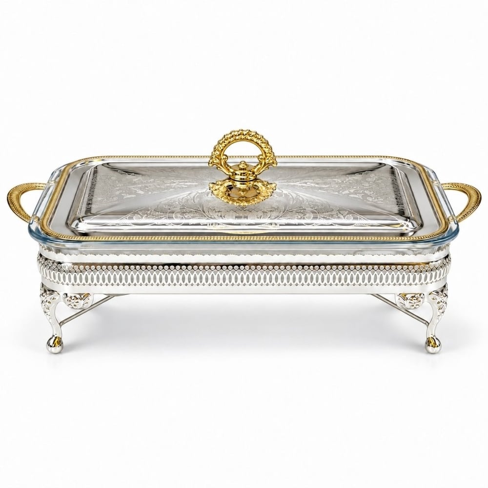 Winterbach Calista Isıtıcılı Dikdörtgen Büyük Sunumluk Silver Gold