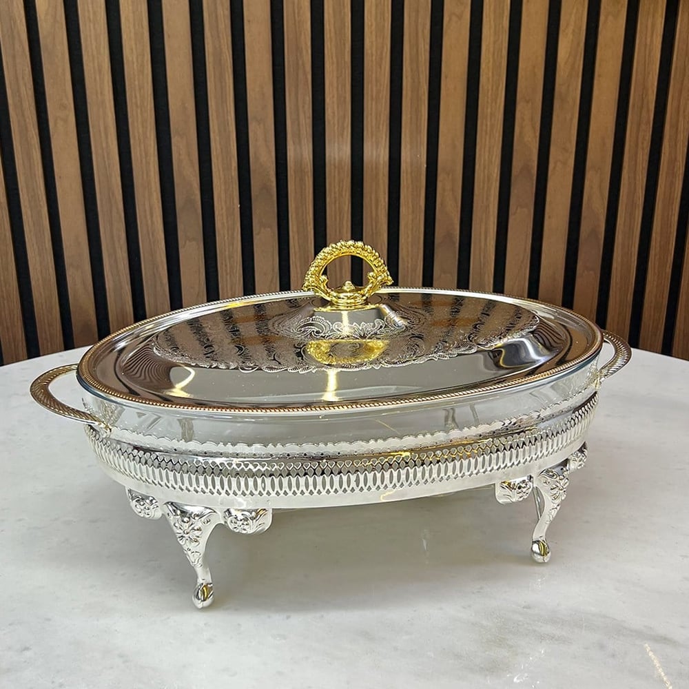 Winterbach Calista Heated Oval Large Serving Tray Silver Gold