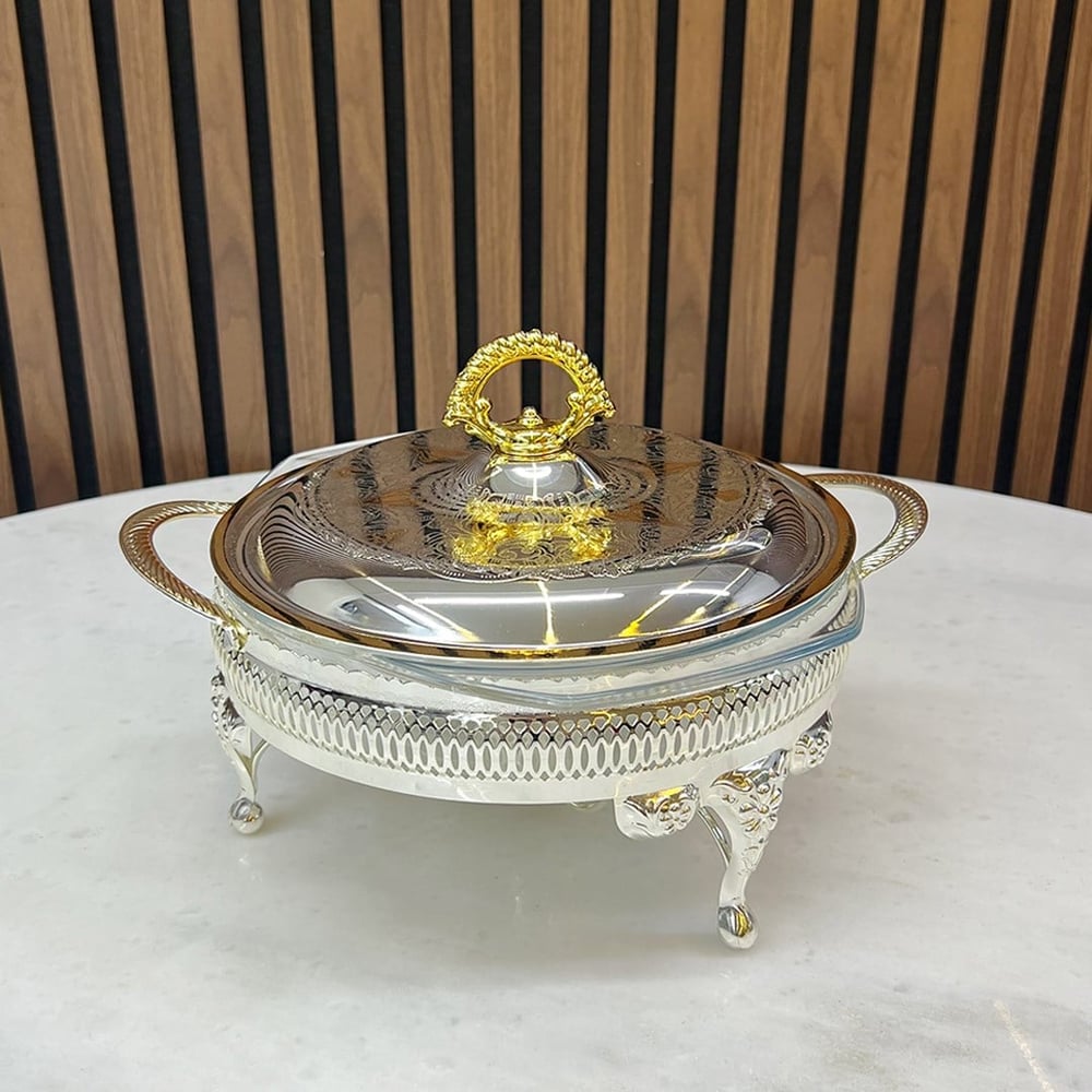 Winterbach Calista Heated Round Serving Tray Silver Gold