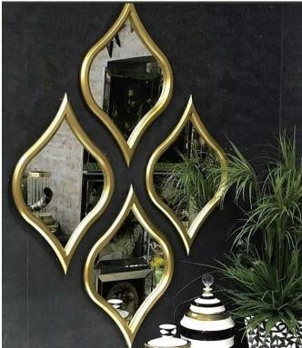  Dekoratif Ahşap Damla Model 4 Adet GOLD  Ayna