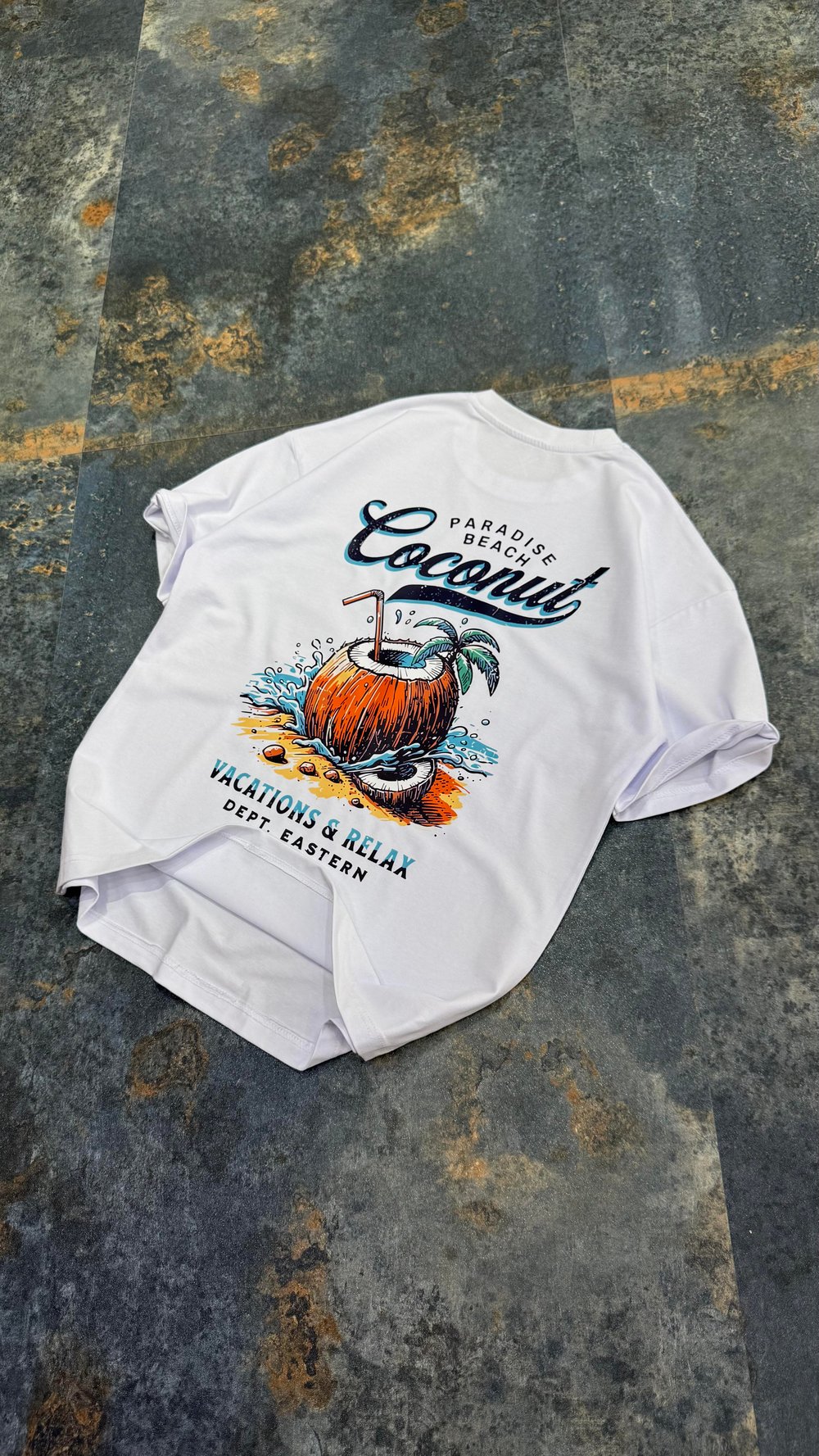 Coconut Baskılı Siyah Oversize T-Shirt