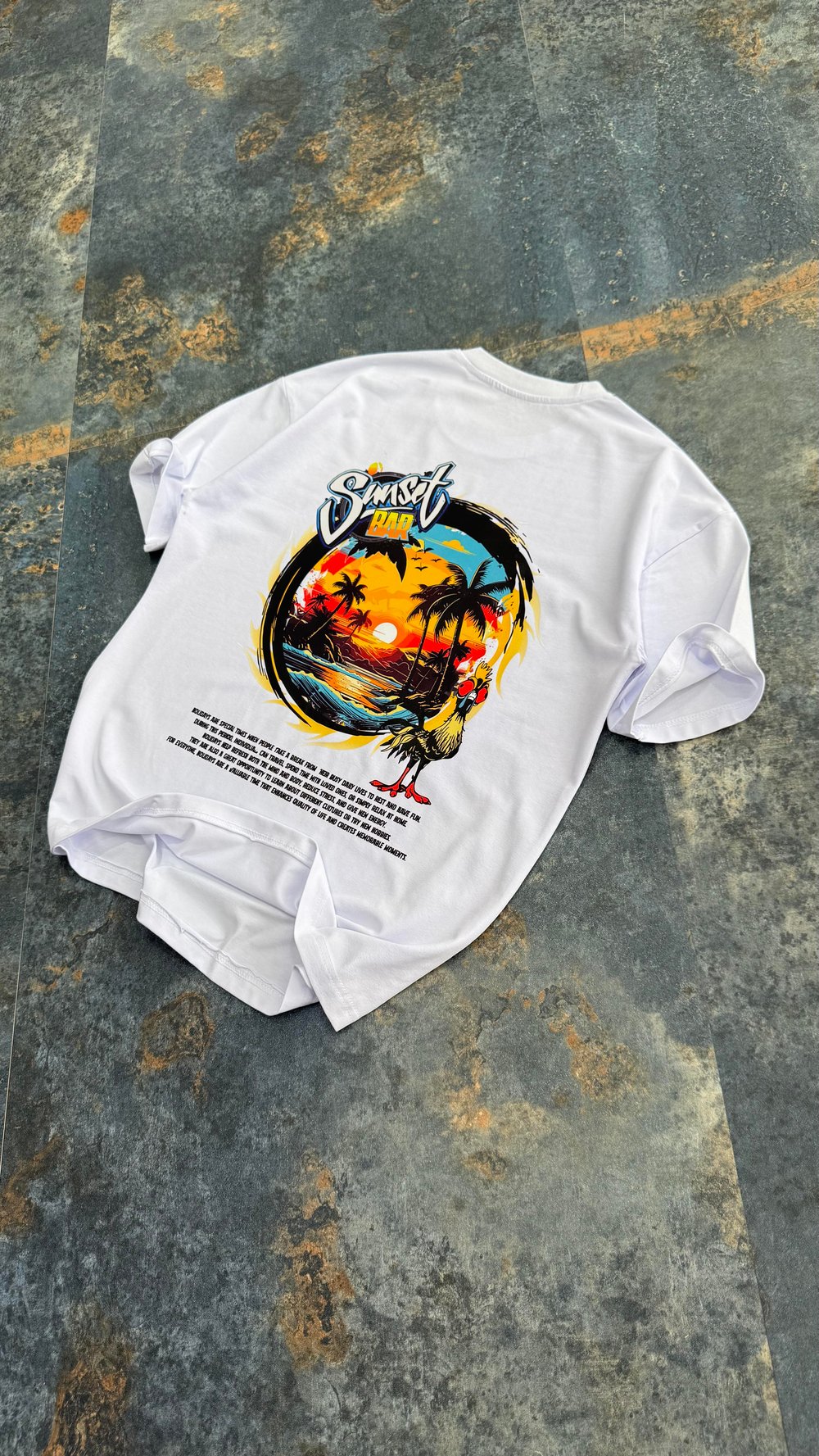 Sunset Baskılı Siyah Oversize T-Shirt