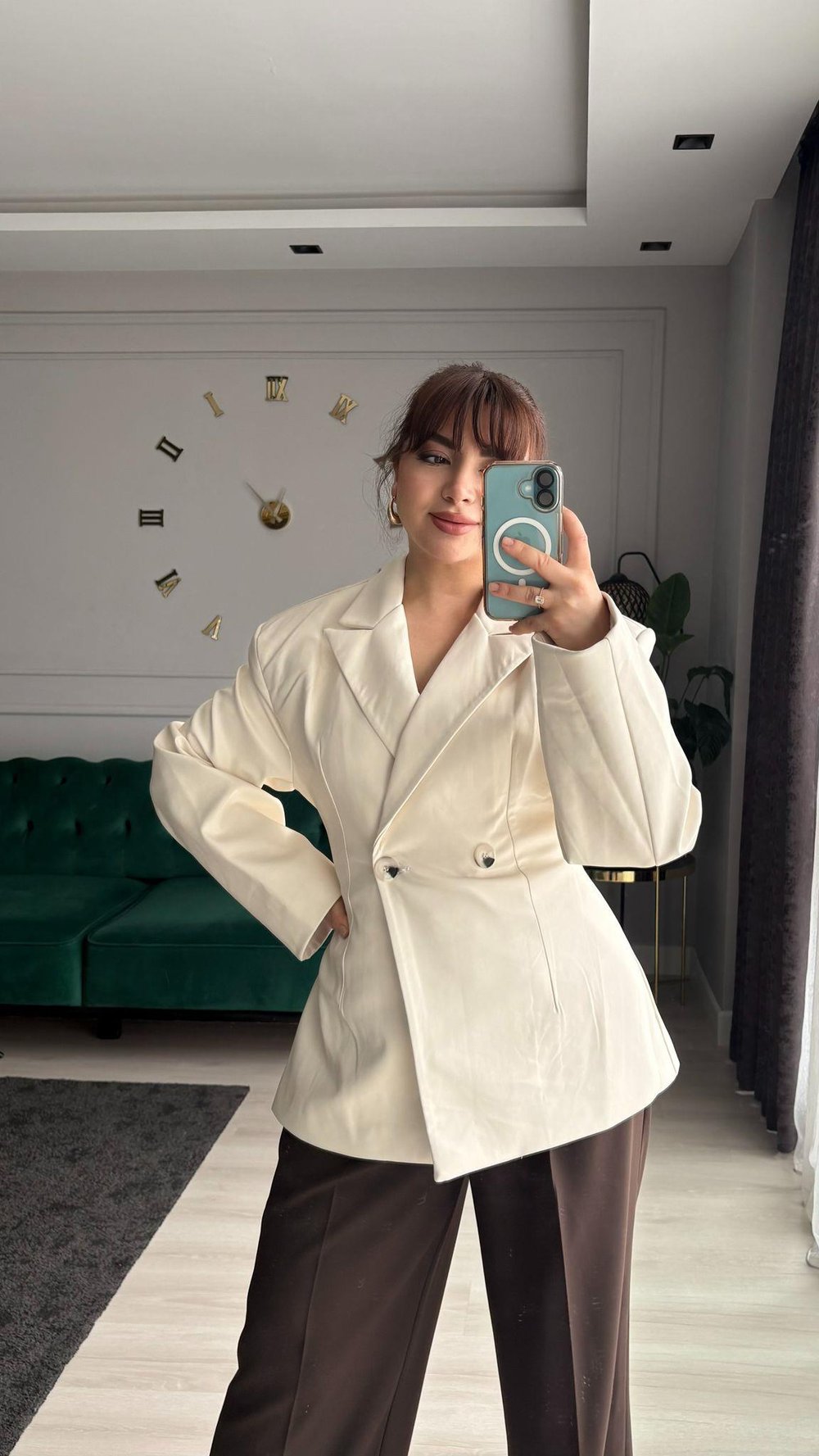 BEYAZ VATKALI BLAZER DERİ CEKET